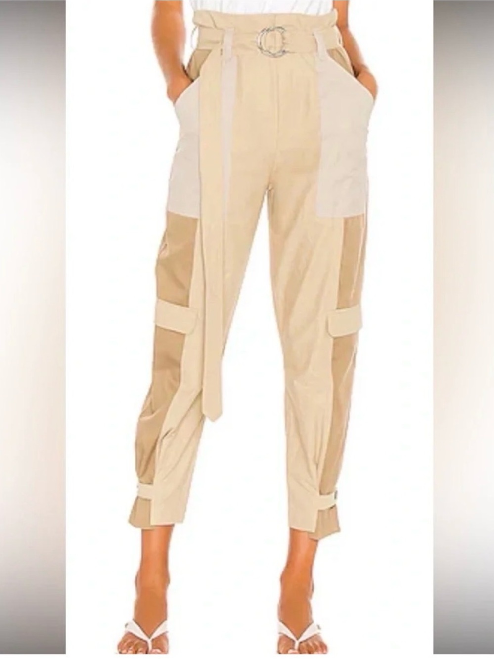 Frame Tonal Blocked Khaki Multi Belted Women’s Bubble Cargo Pant XXS